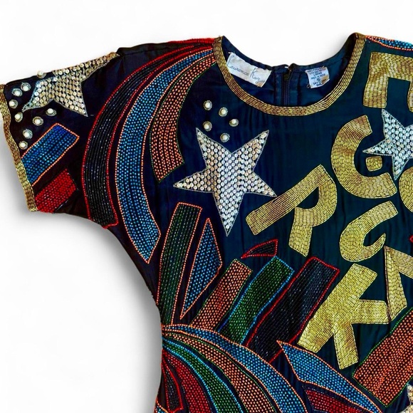 Laurence Kazar Black Beaded Vintage Party Dress - Picture 2 of 8